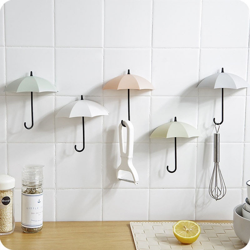 3Pcs/Set Home Umbrella Wall Hanging Storage Hooks / Self-adhesive Mounted Simple Bathroom Kitchen Key Storage Holder