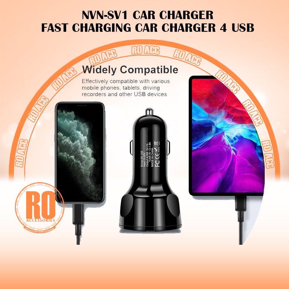 [RO ACC] NVN-SV1 CHARGER MOBIL FAST CHARGING CAR CHARGER 4 USB