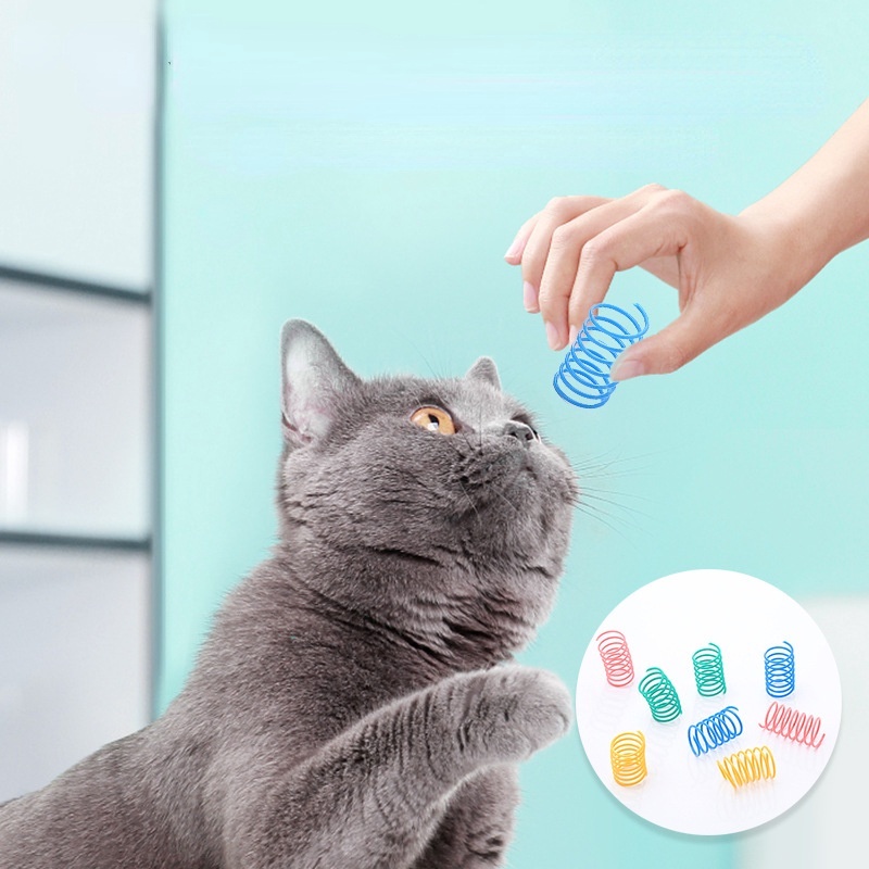 4Pc/Set Pet Cats Plastic Spring Toy / Colorful Super Elastic Entertainment Kitten Toy