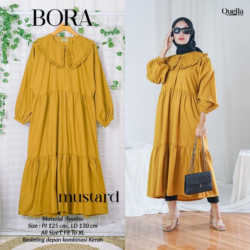 Midi dress jumbo Bora midi dres bahan toyobo aplikasi krah cantik