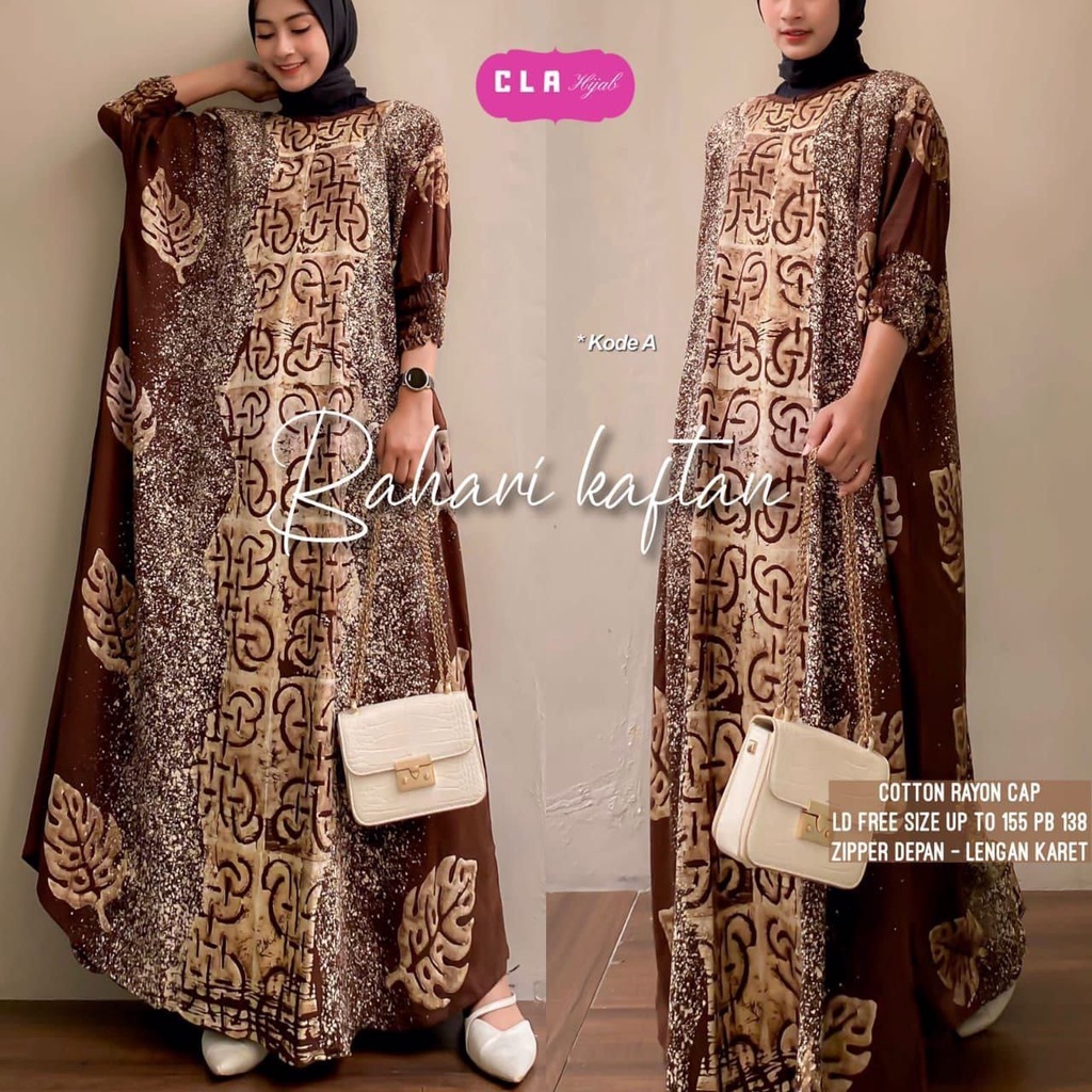 Batik A W - Bahari Kaftan Wanita Jumbo XXXXL Motif Cap Malaman Busui Resleting Lengan Smok 3/4 Gamis Rayon Jumbo Kaftan Terbaru