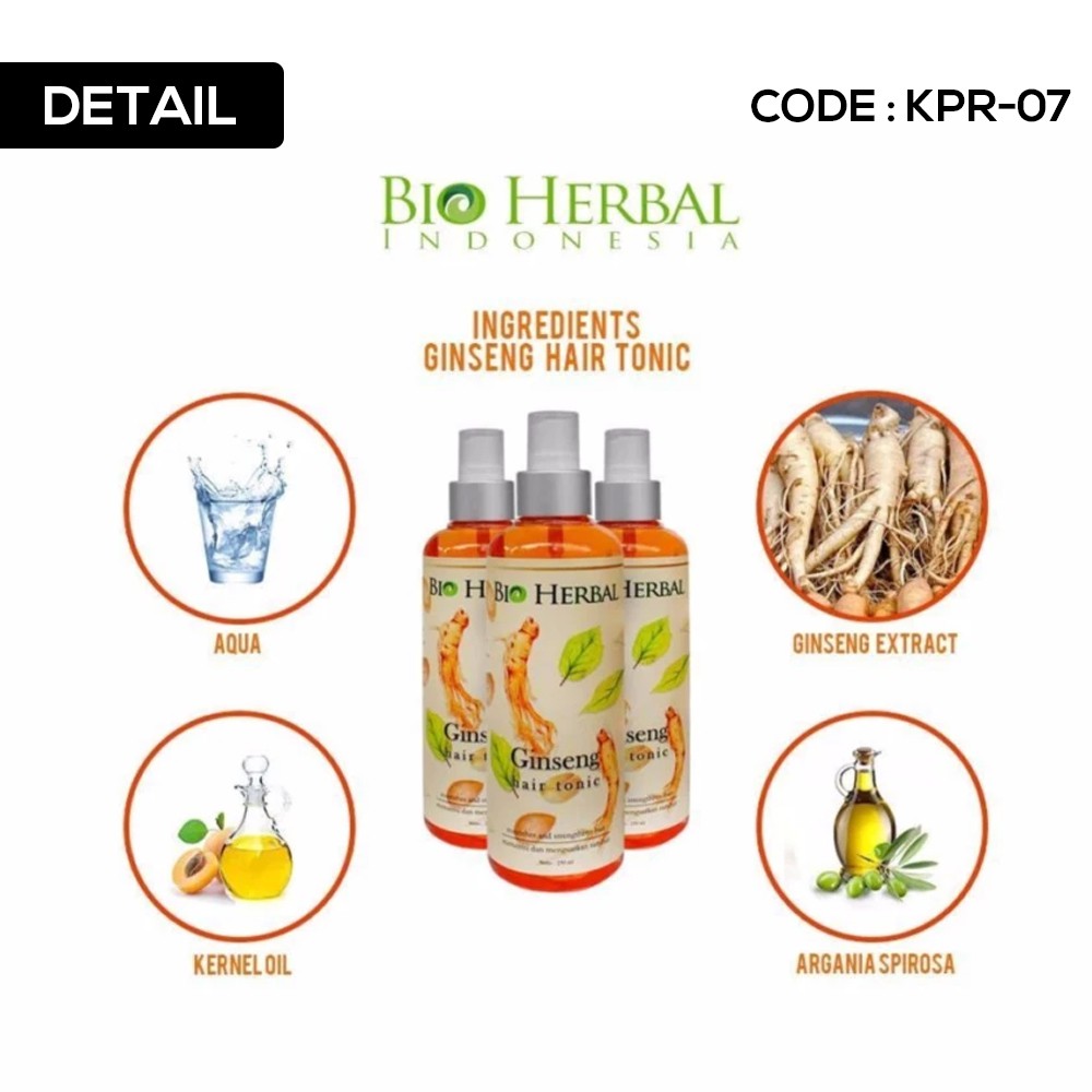 BIOHERBAL HAIR TONIC GINSENG 250 ML BPOM ORIGINAL (HAIR TONIC) KPR-07