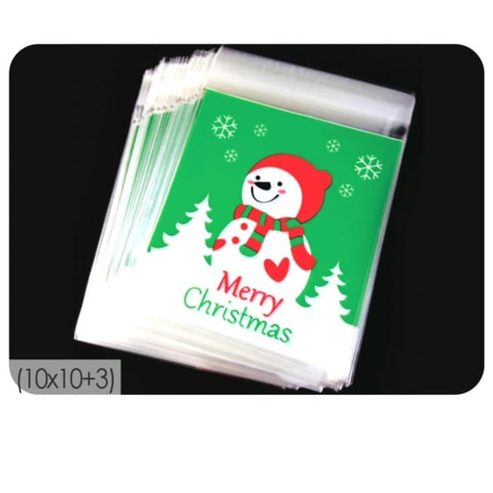 

Plastik Cookies Kue Candy Bag OPP Souvenir Candy Natal Merry Christmas White Greeen Snowman fancy