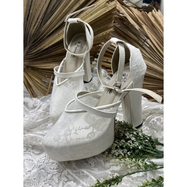 sepatu wedding wanita siyren tali no payet putih 12cm tahu