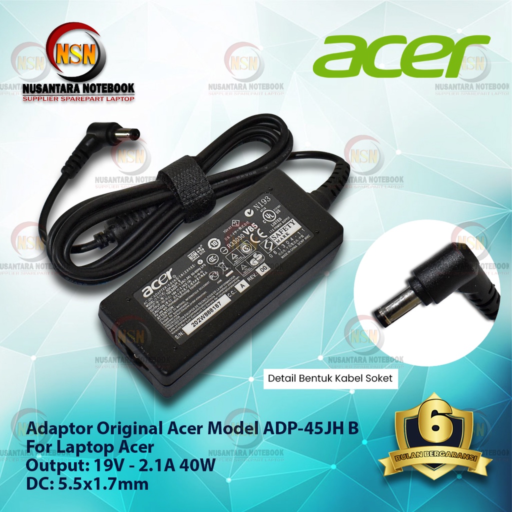 Adaptor Charger Laptop Acer 19V-2.1A 40W DC 5.5 X 1.7mm