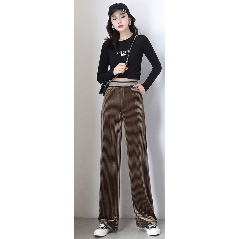 Woman Long Velvet Pleated Pants Premium ( Celana Prisket Beludru Panjang )