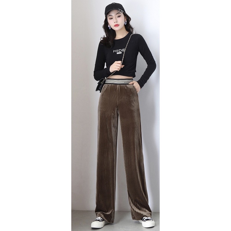 Women Long Velvet Pleated Pants Import Premium ( Celana Prisket Beludru Panjang )