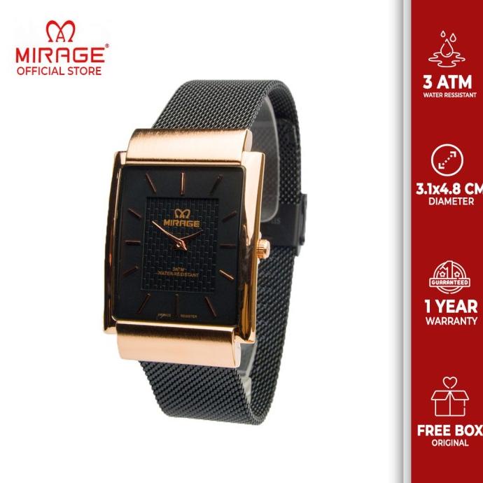 Jam Tangan mirage wanita rantai pasir terbaru hitam rosegold 8605M barang ada