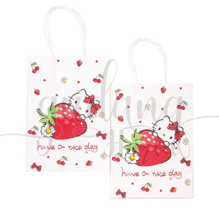 Paper Bag Kitty Strawberry Tas Kado Motif Fruit And Cat Lucu GH 507294