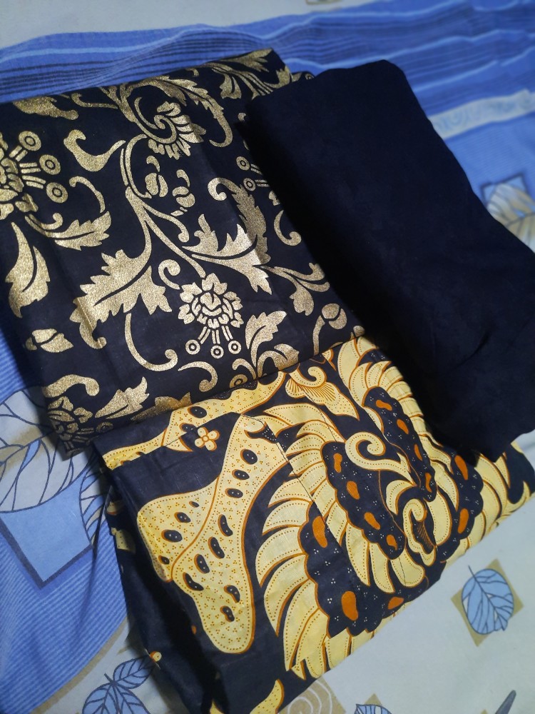 Batik Prada Hitam Daun Dan Embos Pekalongan