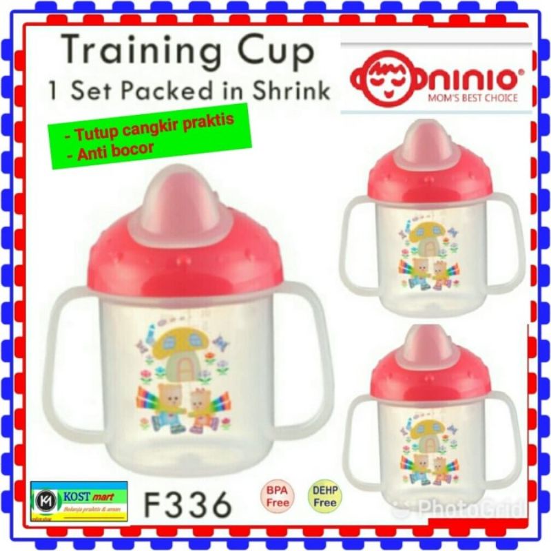 Ninio Non Spill Training Cup Mushroom 3in1- Ninio Botol Minum Bayi 3 in 1 - Botol Minum Baby Trainingcup