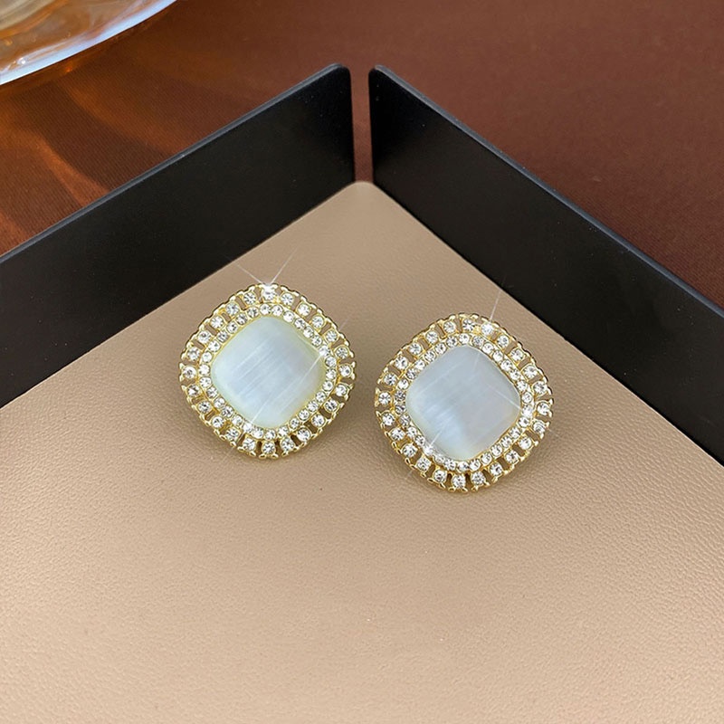 Anting Stud Mutiara Berlian Bentuk Bulat Geometris Gaya Vintage Korea Untuk Wanita