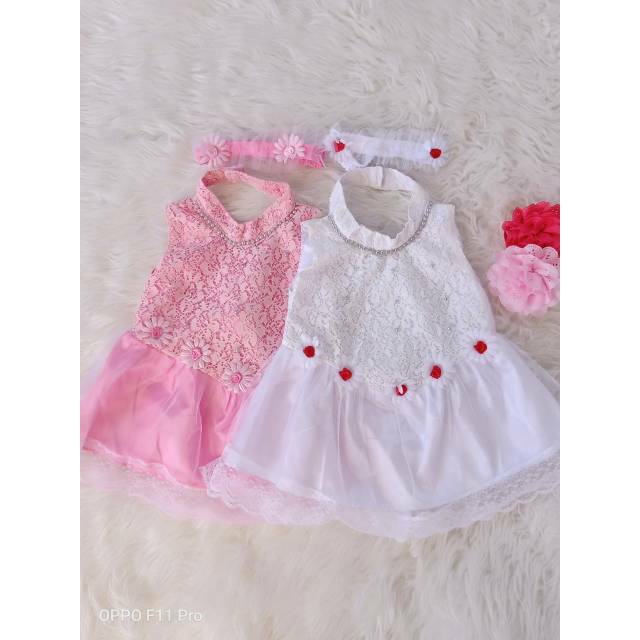 DRESS + BANDO BABY 0-6BULAN