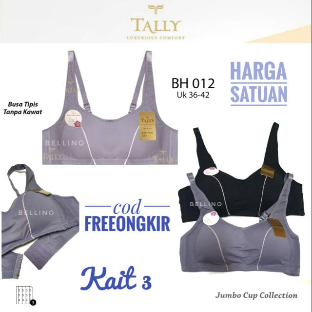 Bra Wanita Bh Tally 012 Wanita Tanpa Kawat Busa Tipis Model Kemben Casual Size 36-42 Kait 3 Bra Kemben Import