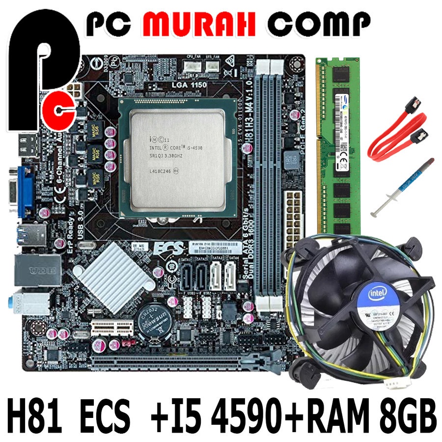 Mobo LGA 1150 H81  Processor i5 4590  Ram 8Gb Bonus  Fan