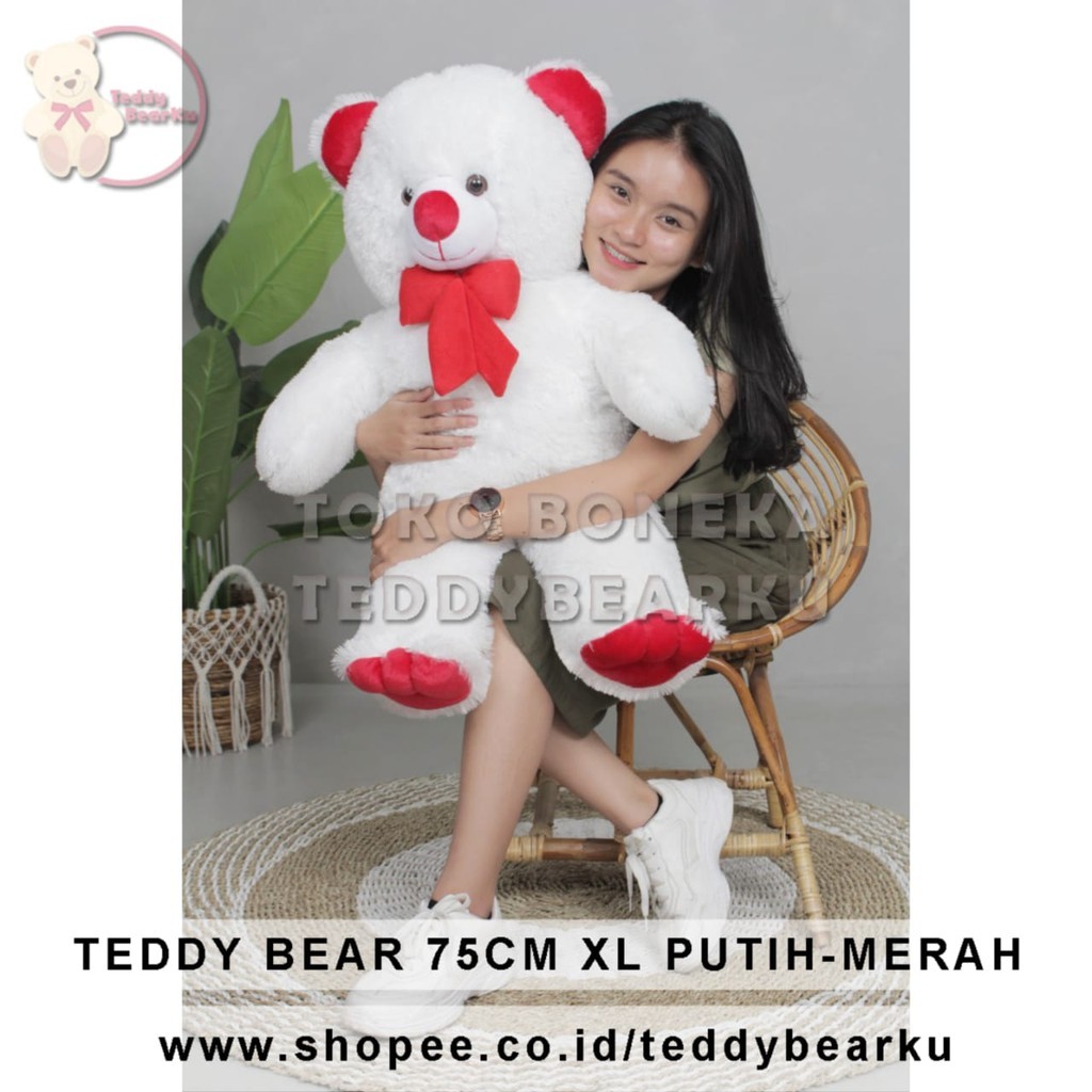 Boneka Teddy Bear Putih Merah 80CM JUMBO Khas Bandung