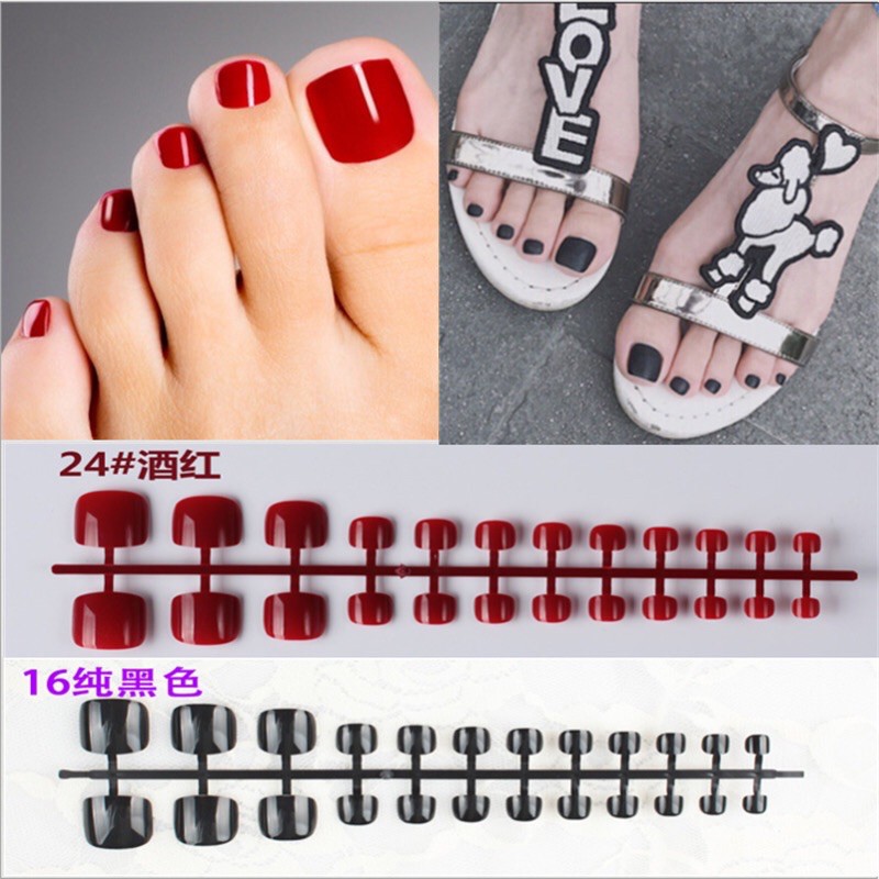 Kuku palsu pendek petak toes false fake nails kaki polos simple glossy nail art isi 24 batangan