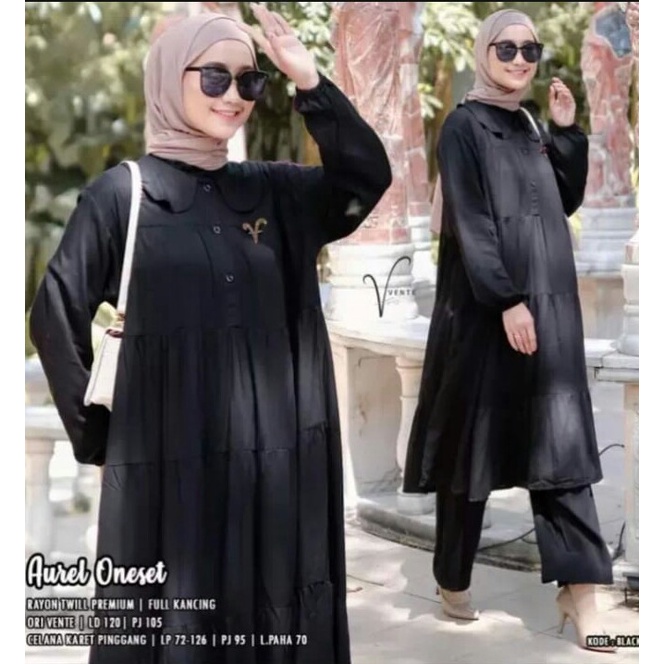 setelan Aurel One Set Jumbo Rayon Motif Polos / Setelan Wanita terbaru kekinian / Stelan wanita musl