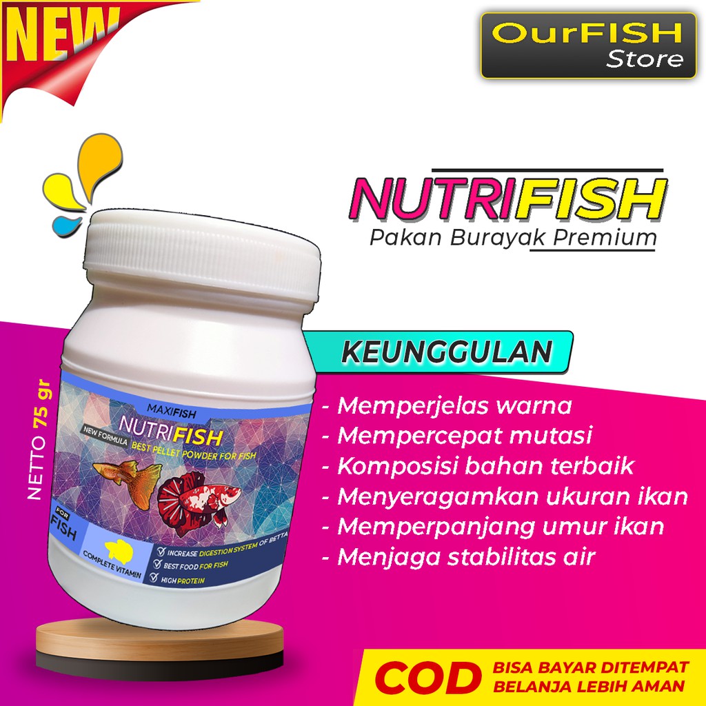 Pakan Burayak Cupang NUTRIFISH Pakan Pelet Burayak Cupang Galaxy Louhan Koi Molly Guppy Tetra Neon