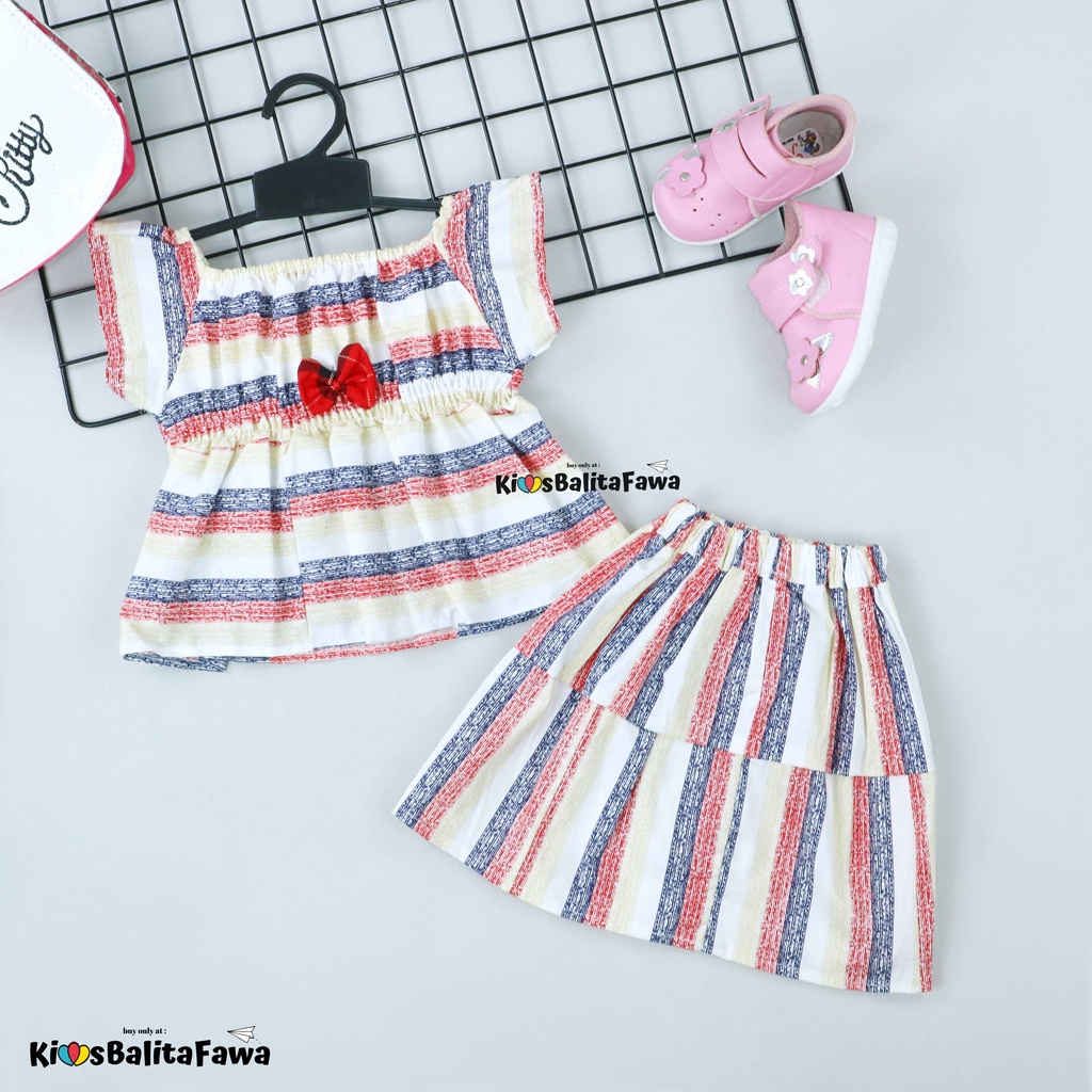 Kirana Set uk Bayi 3-18 Bulan / Setelan Rok Baby Perempuan Import Atasan Bawahan Lengan Pendek Pakaian Cewek