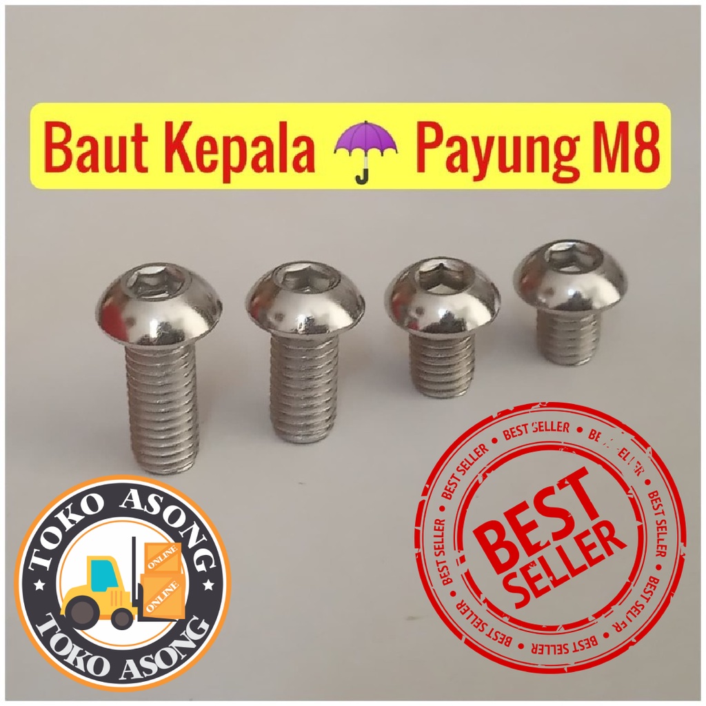 Baut button L M8 x 10 kepala payung Stainless steel Stenlis