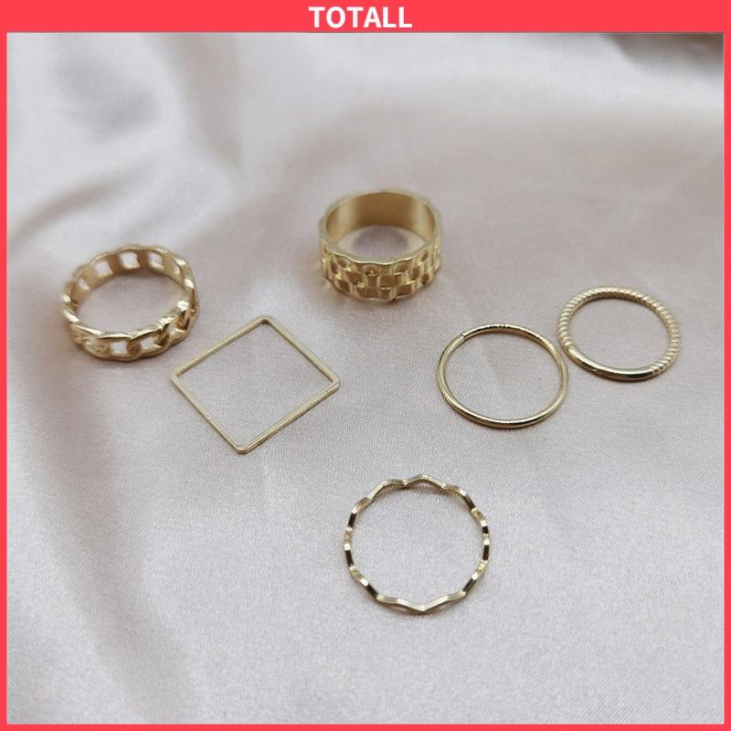 COD 4pcs / Set Cincin Jari Telunjuk Bentuk Geometris Gaya Retro Untuk Wanita-Totall