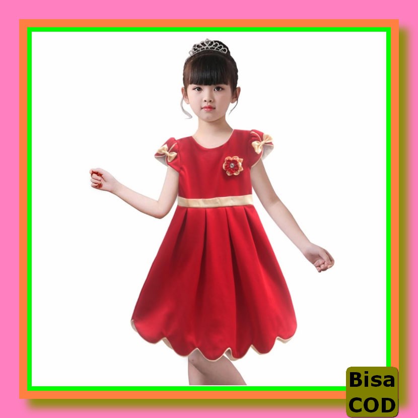 Baju Dress Bayi Anak Perempuan / Dress Baby Girl Import Super Bag JM660 Two Mix Dress Anak Imlek - B