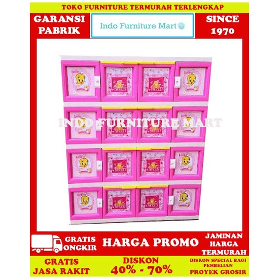 Lemari Pakaian Anak Plastik Akako 16 Pintu Printing Akako Tweety