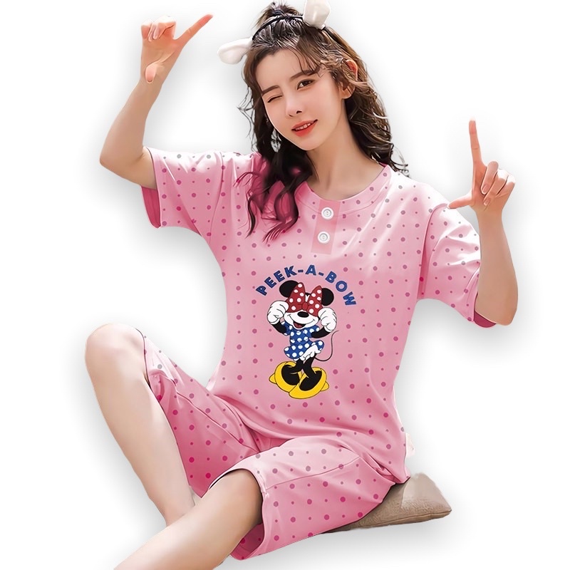 Baju Tidur Stelan 3/4 Wanita Baby doll Celana Pendek Dewasa Allsize Kulot