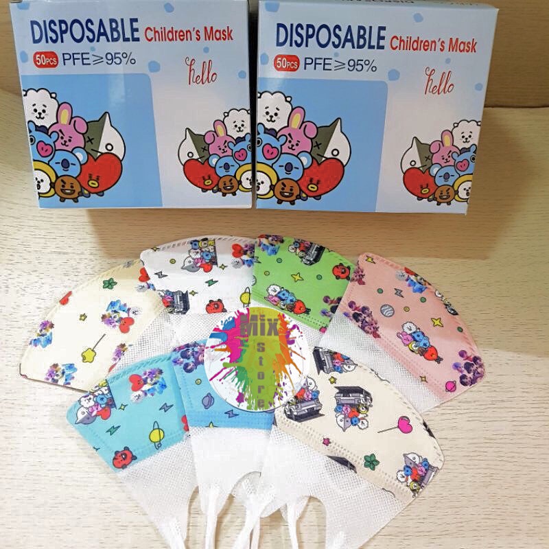 MASKER DUCKBILL ANAK MIX MOTIF BTS KIDS MASK ISI 50PCS