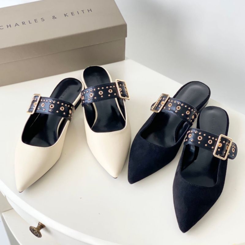 CKS010 CK Buckle Strap Mules Flat Shoes
