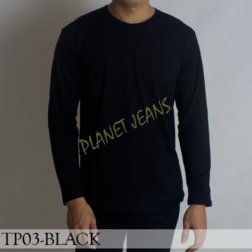 Baju kaos polos pria polosan cowok warna hitam tangan lengan panjang
