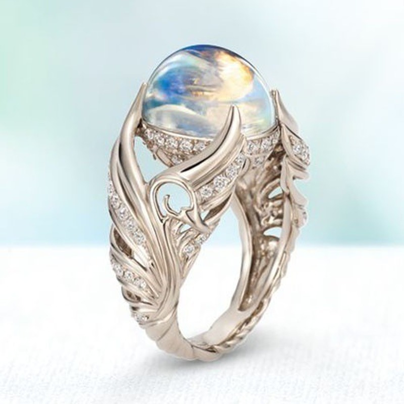 [Ready Stock]Inlaid Moonstone Ring Fashion Luxury