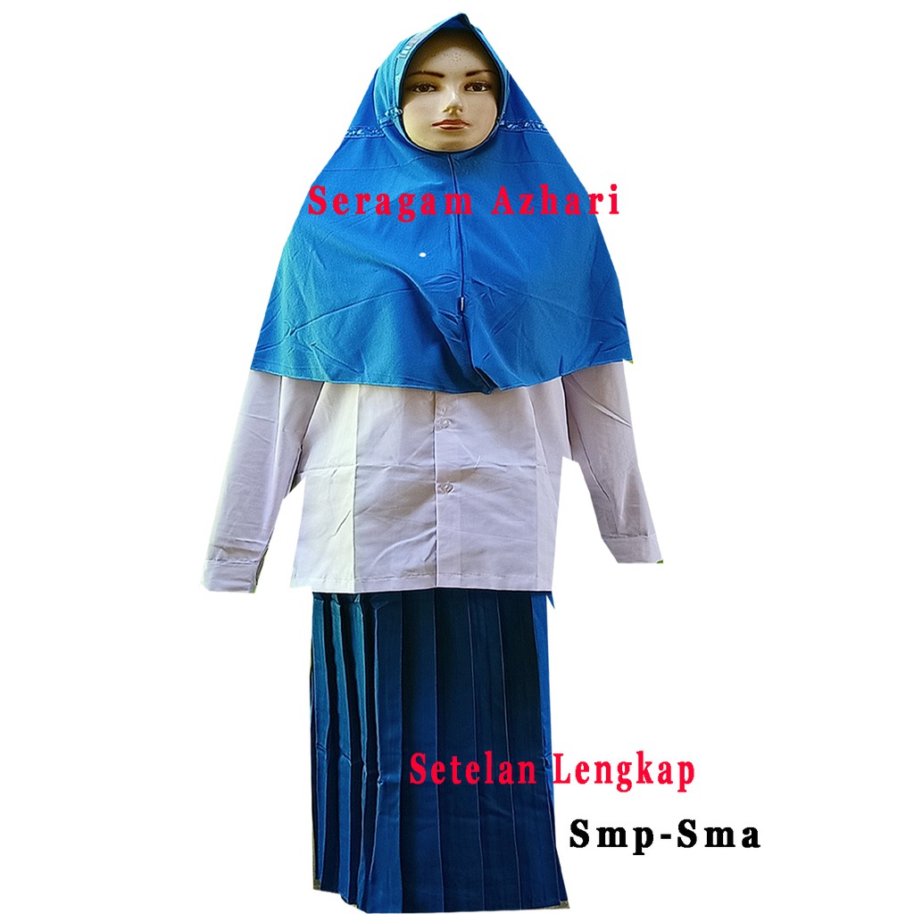 SETELAN SERAGAM MADRASAH MTS SMP JUMBO BIRU BENHUR ANAK PEREMPUAN LENGKAP KERUDUNG-SERAGAM MADRASAH 