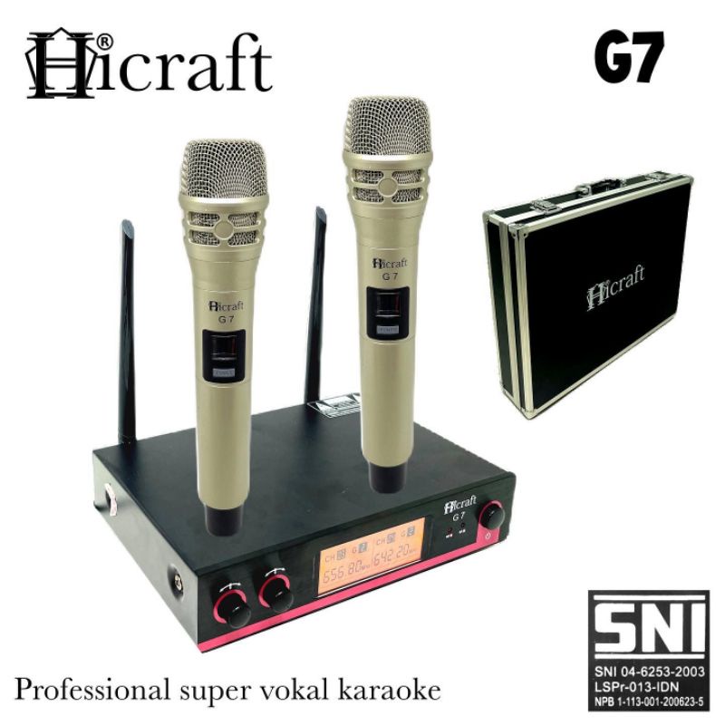 Mic Wireless HICRAFT G7 Gold UHF Microphone Karaoke, Mc, 2 Handheld