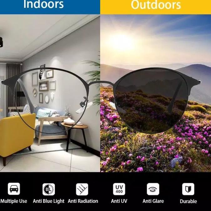 DuC ⇨ Kacamata Photocromic Anti Radiasi Sinar UV Kacamata Gaya Wanita Pria Korean Photocromic Murah 