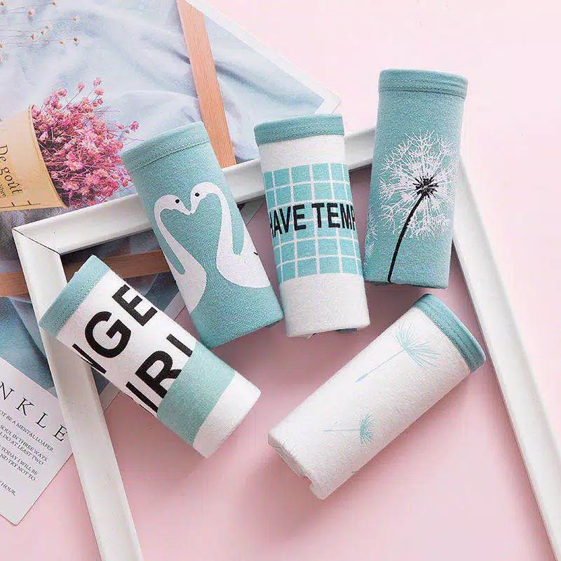 Ready Stock Gojek Celana Dalam Wanita set 5pcs Underwear Cewek Cotton lucu pakaian dalam