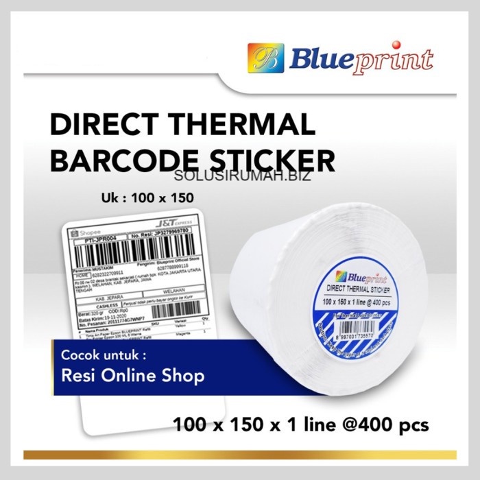 Direct Thermal Sticker Label Resi BLUEPRINT 100x150 mm 400Pcs blue