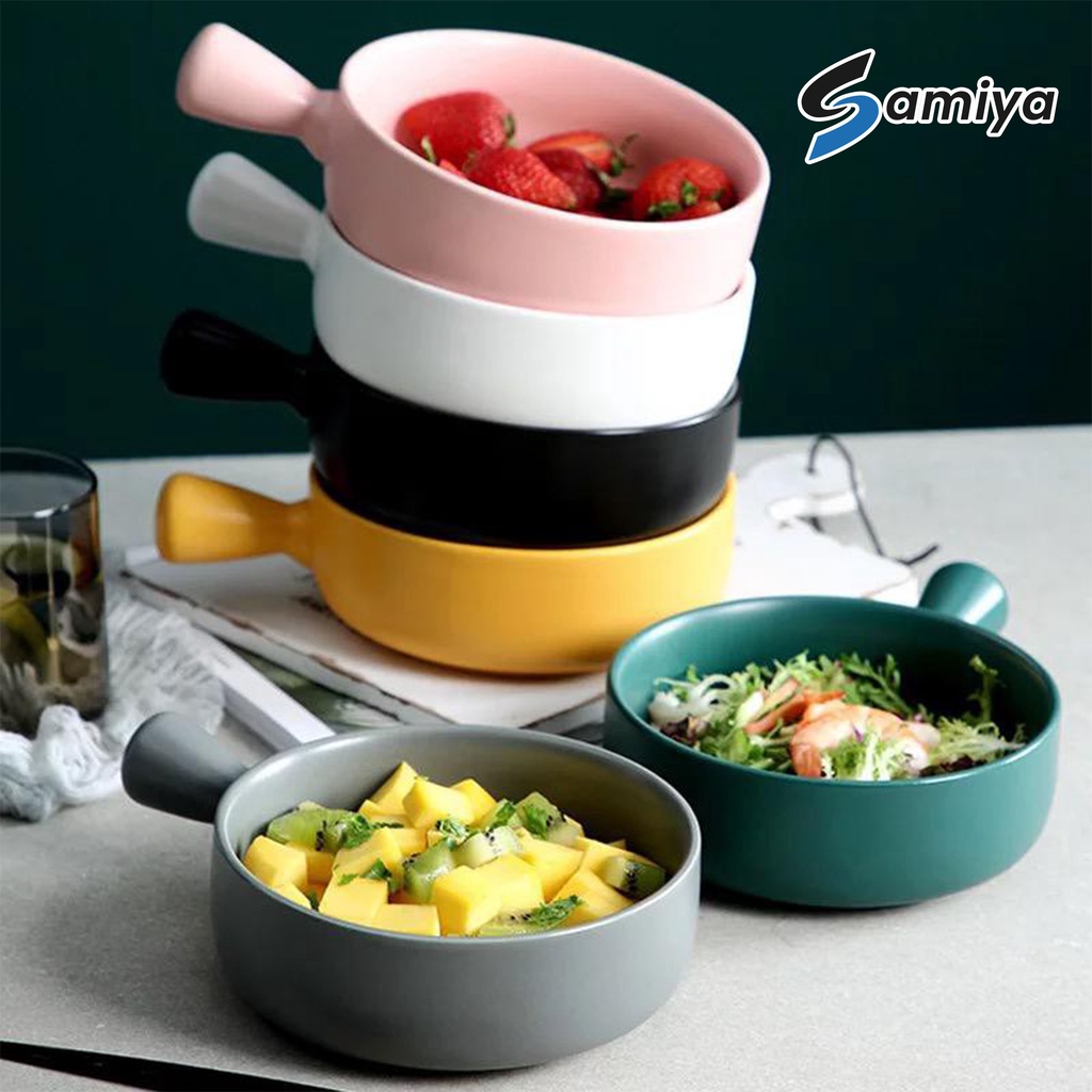 mangkok keramik korea / ceramic bowl salad with handle nordic style / mangkok piring saji makanan