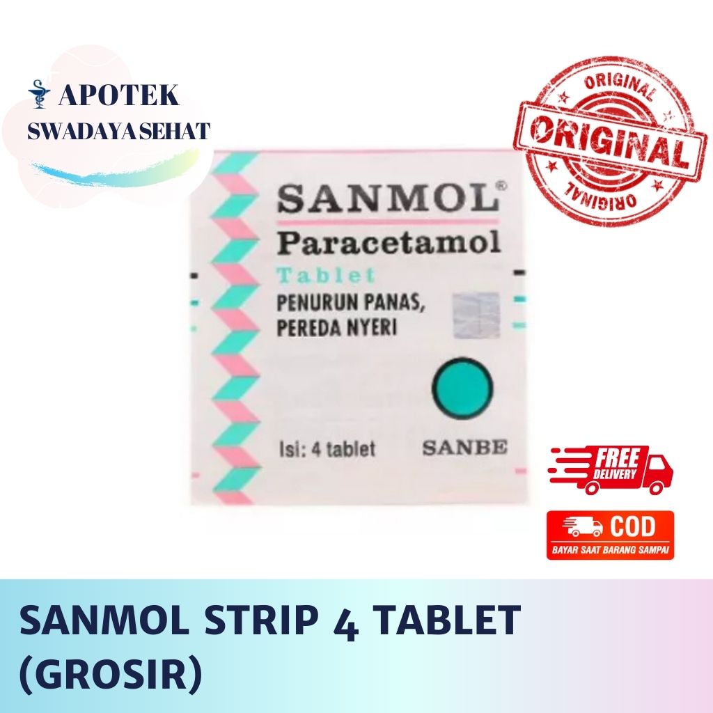 SANMOL Strip - Obat Demam Parasetamol Anti Nyeri 4 Tablet