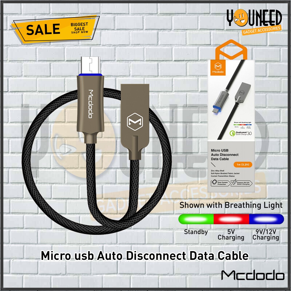 Kabel Data Mcdodo Auto Disconnect Micro Data Cable LED Android 1.5M