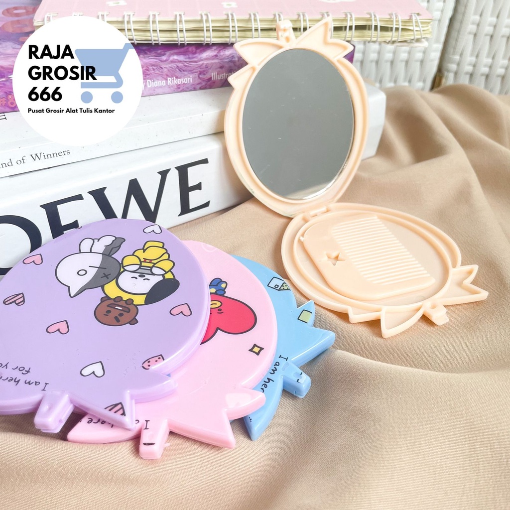 CERMIN RIAS MOTIF  BT21 / KACA BULAT KECIL / CERMIN MAKE UP PORTABLE KPOP KACA SAKU POCKET-4