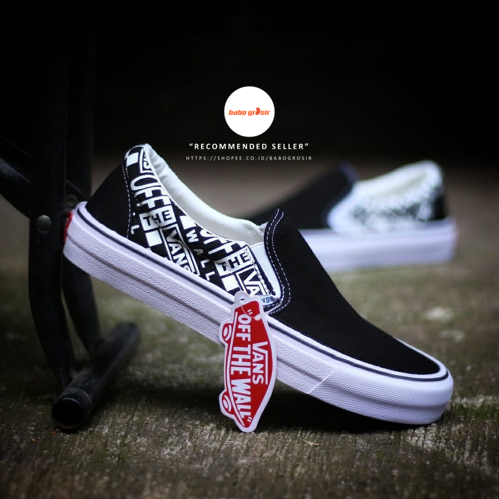 PROMO Sepatu Sneakers Vans Slip On Classic Black Asphalt Of The Wall Premium, Tag Made in China, Waffle DT Anti Slip