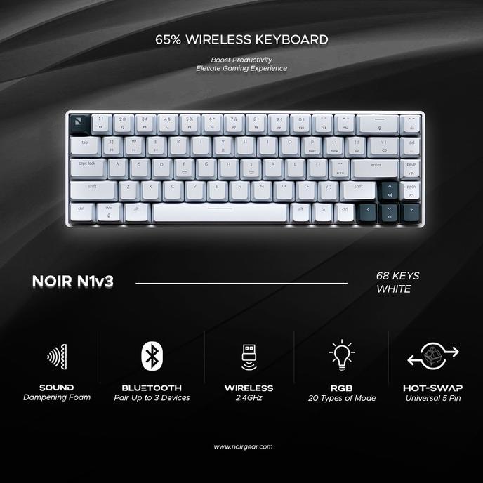 Noir N1 - 65% Wireless Mechanical Keyboard (White) Termurah