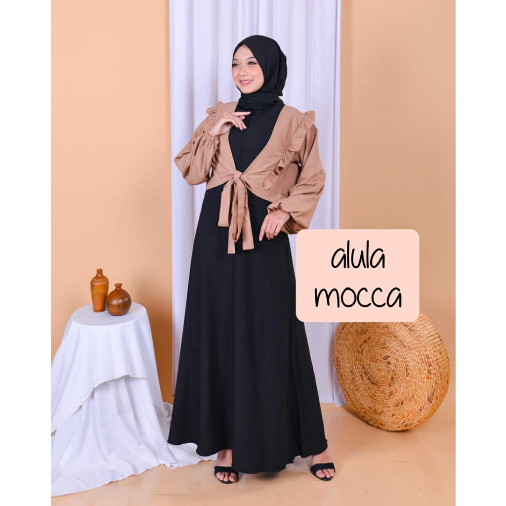 GAMIS SET ROMPI ALULA canda susun itycrepe mix cardigan rompi bisa di lepas gamis kerja wanita muslim