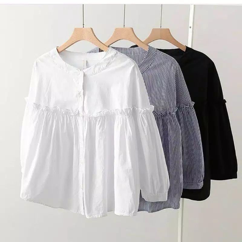 Blouse Wanita Polos Atasan Wanita Korean Style Blouse Putih Blouse Balon Blouse Korean Style