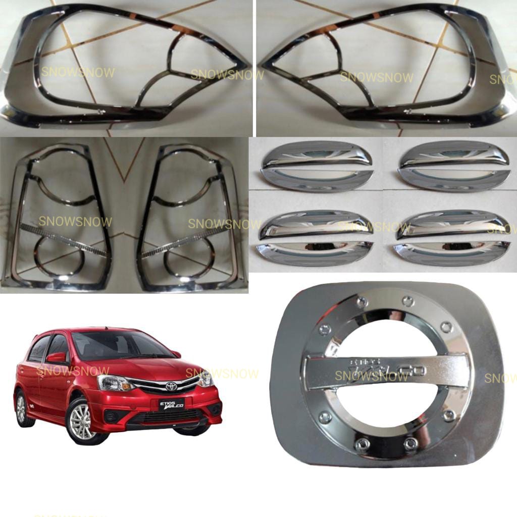 Paket Garnish Depan Belakang Outer Handle Tank Cover Toyota Etios Chrome