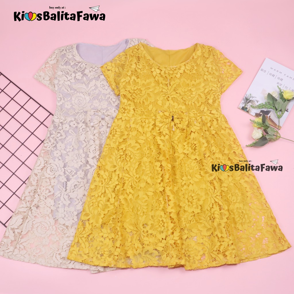 Dress Icha Brukat uk 6-8 Tahun / Dres Brokat Anak Perempuan Gaun Brukat Pesta Baju Import Baby Cewek