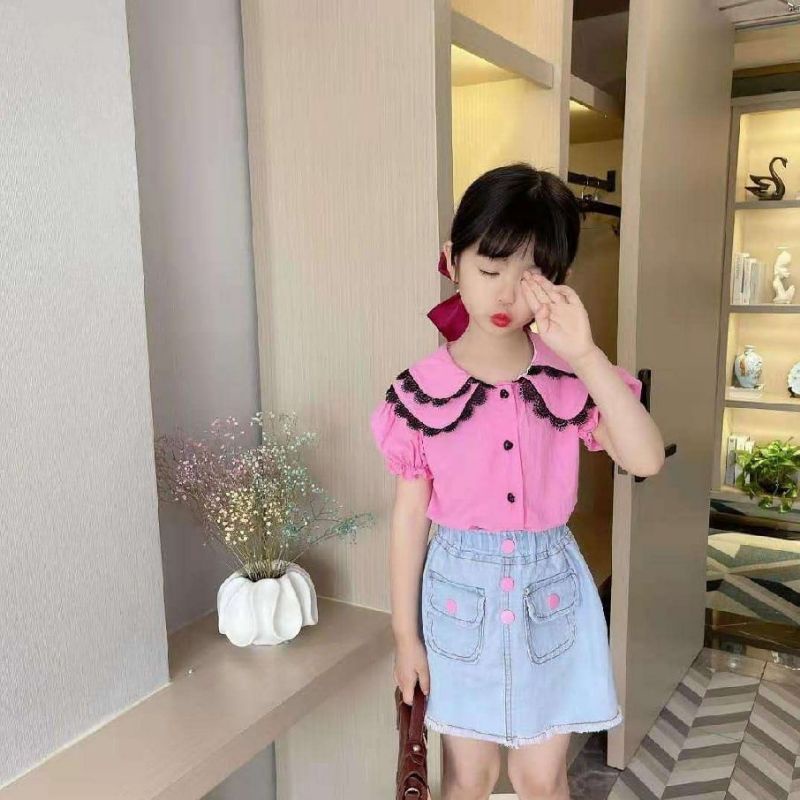 Setelan Rok Anak Perempuan Import Premium Two Renda Bars Denim 2-6 Tahun