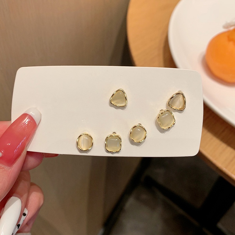 We Flower 6pcs / Set Anting Tusuk Lapis Emas 14k Desain Geometri Hias Opal Gaya Vintage Untuk Wanita